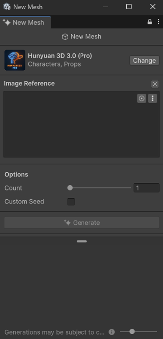 Fenêtre de génération d'objet 3D